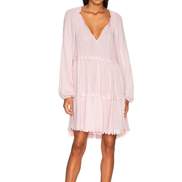 NWT Eberjey Pink Small Summer of Love Sofia Mini V-Neck Lace Scalloped Hem Dress - Picture 1 of 13